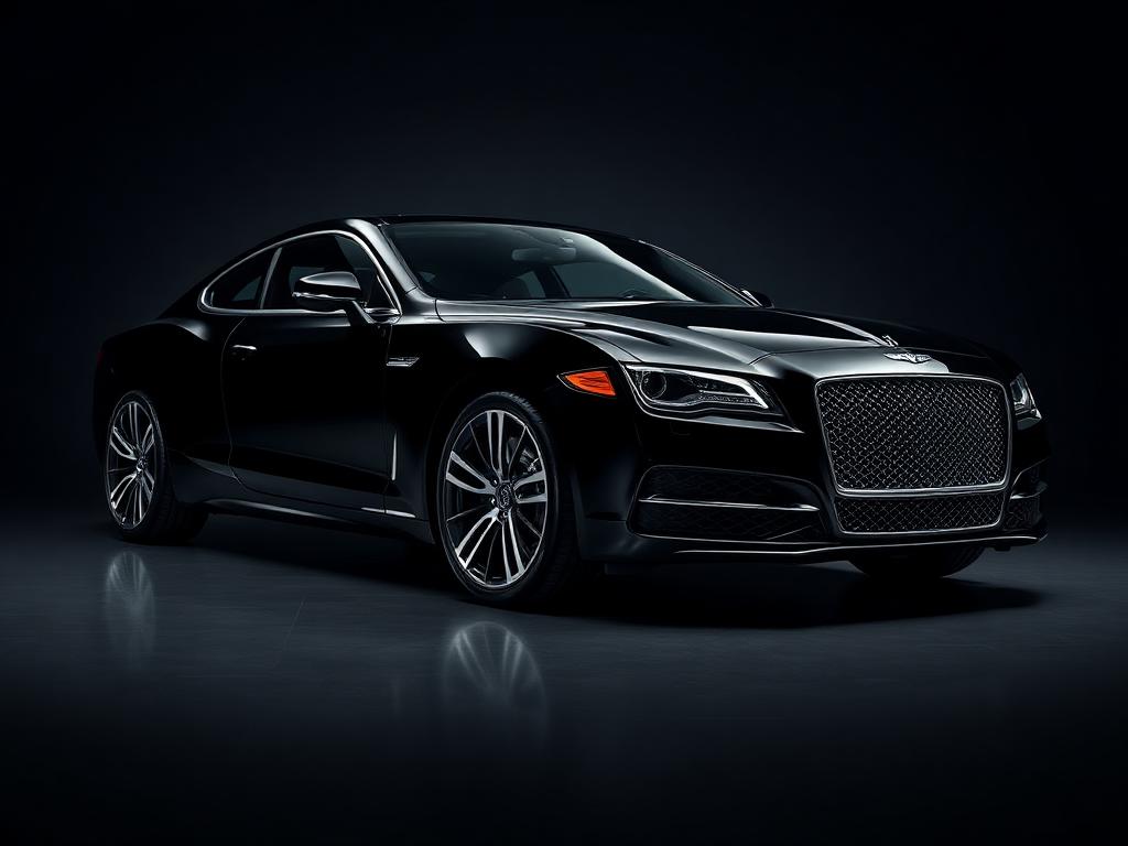 Fully detailed glossy black luxury car with mirror finish
